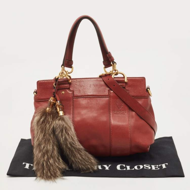 Pre Owned Gucci Maroon Leather and Fur Smilla Tote