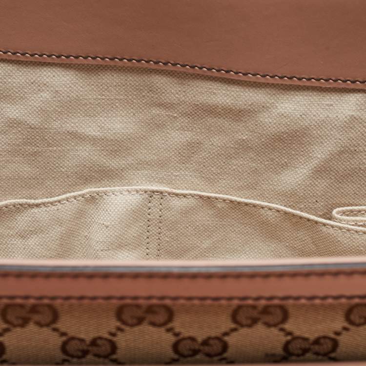 Pre Owned Gucci Beige/Pink GG Canvas And Leather Large Emily Chain Shoulder Bag