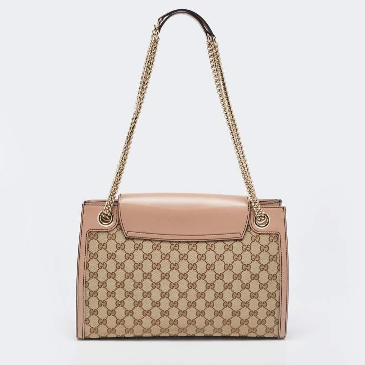 Pre Owned Gucci Beige/Pink GG Canvas And Leather Large Emily Chain Shoulder Bag