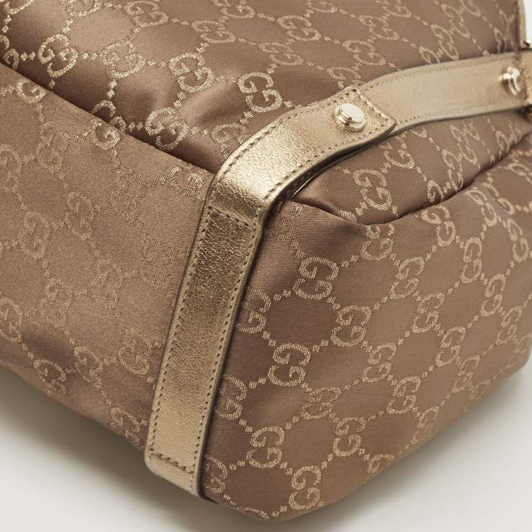 Pre Owned Gucci Brown/Gold GG Canvas and Leather Medium Abbey Hobo