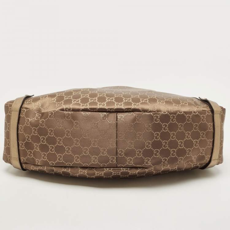 Pre Owned Gucci Brown/Gold GG Canvas and Leather Medium Abbey Hobo