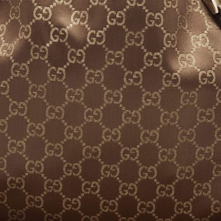 Pre Owned Gucci Brown/Gold GG Canvas and Leather Medium Abbey Hobo
