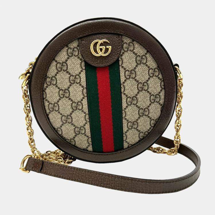 Gucci Ophidia GG Monogram Leather and Canvas Yellow Brown Shoulder