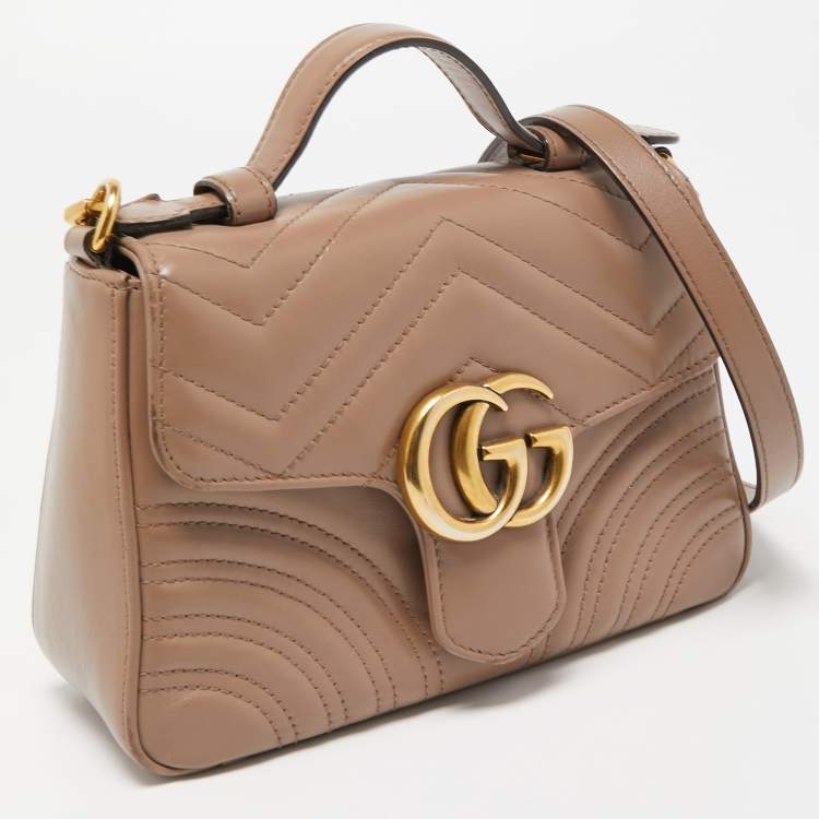 Pre Owned Gucci Beige Matelasse Leather Mini GG Marmont Top Handle Bag