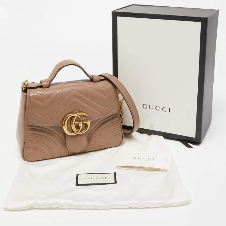 Pre Owned Gucci Beige Matelasse Leather Mini GG Marmont Top Handle Bag