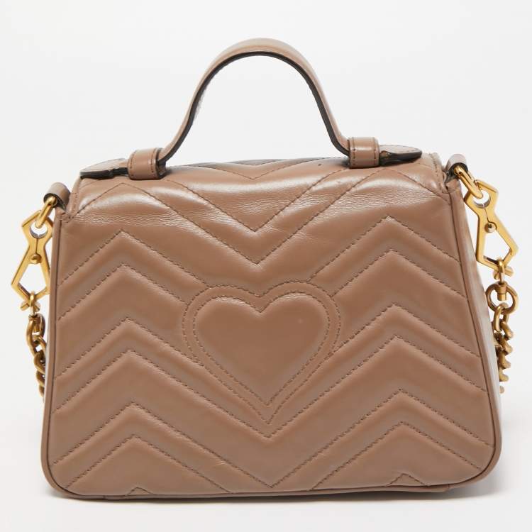 Pre Owned Gucci Beige Matelasse Leather Mini GG Marmont Top Handle Bag