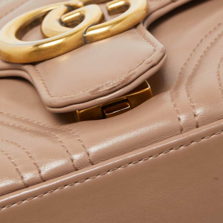 Pre Owned Gucci Beige Matelasse Leather Mini GG Marmont Top Handle Bag