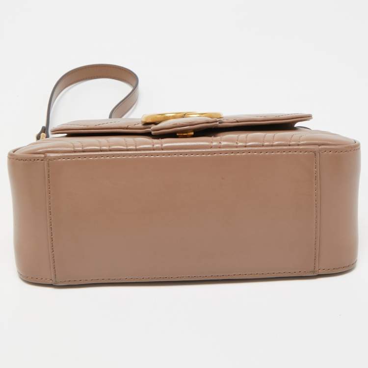 Pre Owned Gucci Beige Matelasse Leather Mini GG Marmont Top Handle Bag