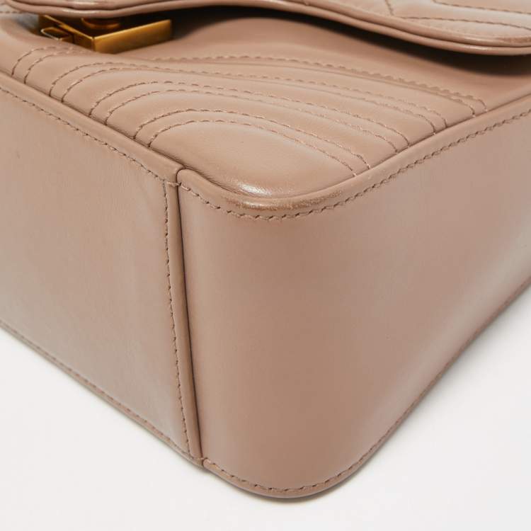 Pre Owned Gucci Beige Matelasse Leather Mini GG Marmont Top Handle Bag