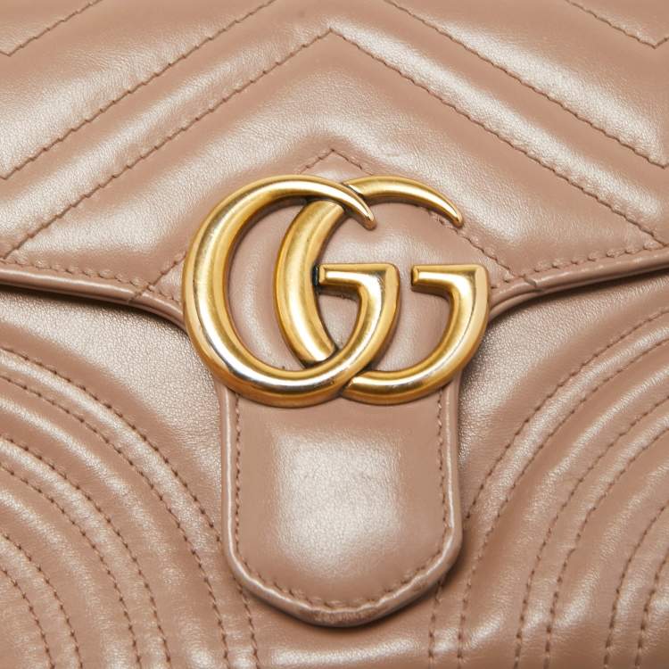 Pre Owned Gucci Beige Matelasse Leather Mini GG Marmont Top Handle Bag