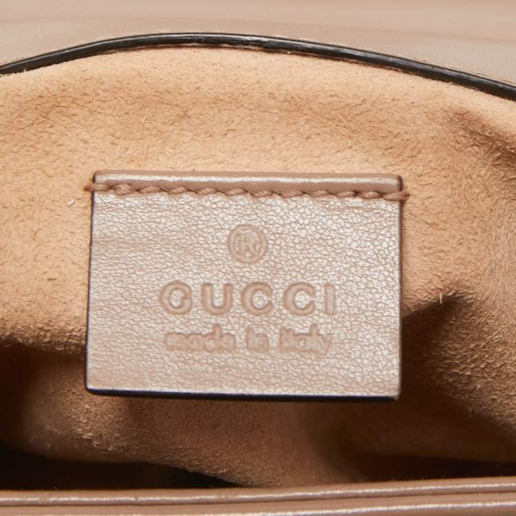 Pre Owned Gucci Beige Matelasse Leather Mini GG Marmont Top Handle Bag
