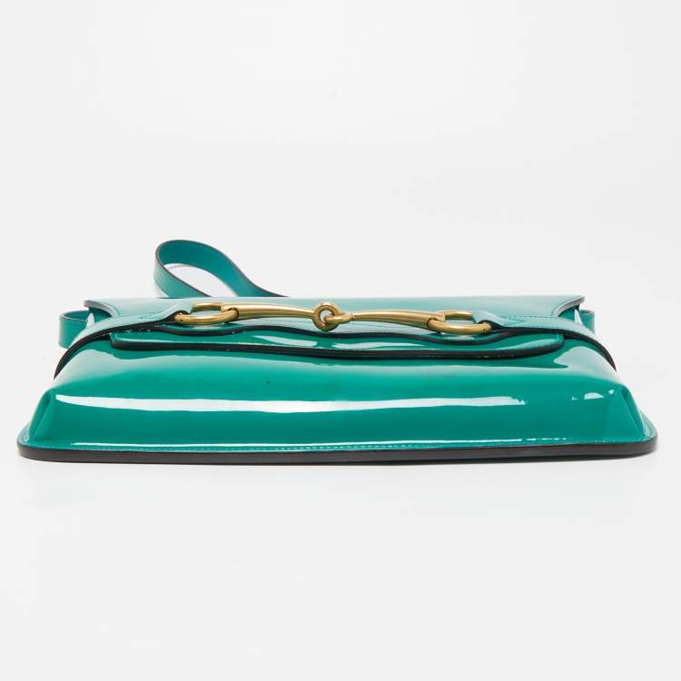 Pre Owned Gucci Green Patent Leather Bright Bit Crossbody Bag