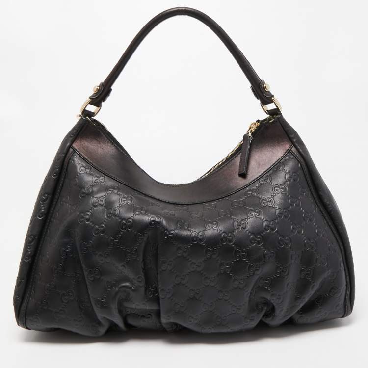 Pre Owned Gucci Black Guccissima Leather Large Abbey D Ring Shoulder Bag