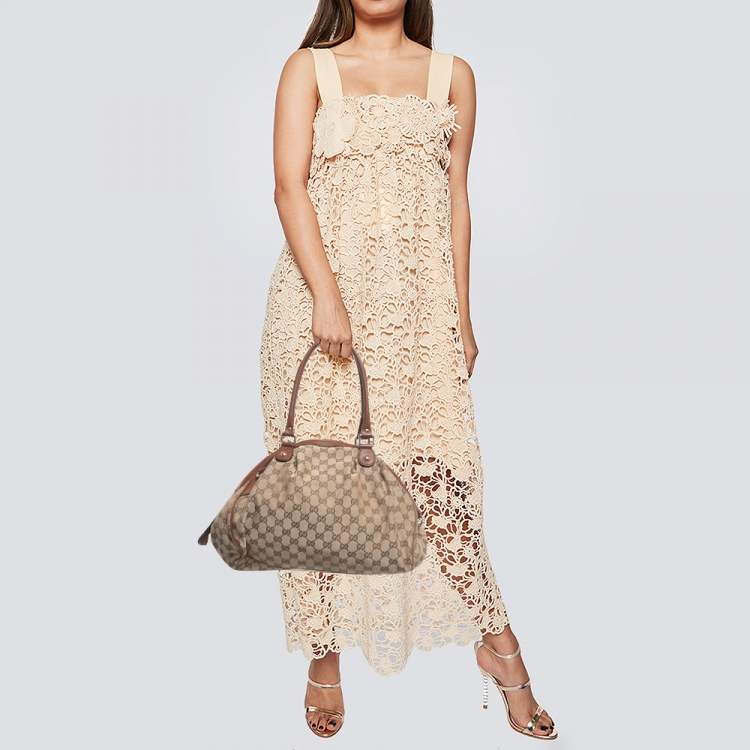 Pre Owned Gucci Beige/Brown GG Canvas Medium Sukey Boston