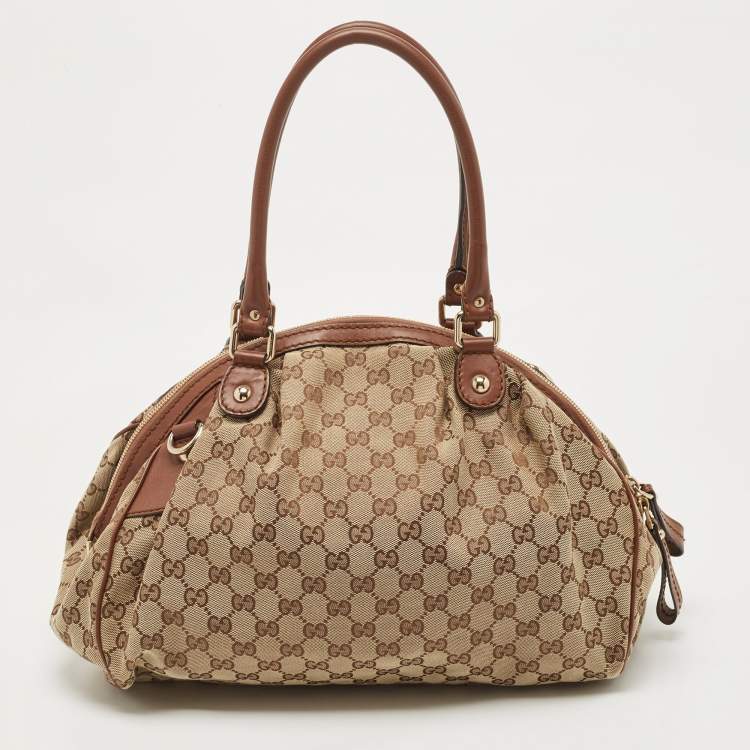 Pre Owned Gucci Beige/Brown GG Canvas Medium Sukey Boston