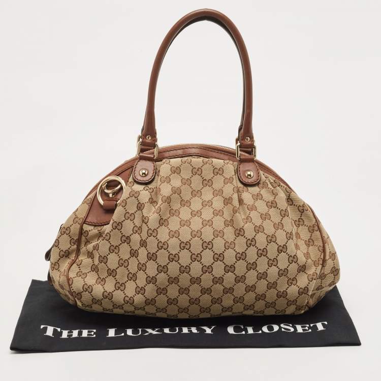 Pre Owned Gucci Beige/Brown GG Canvas Medium Sukey Boston