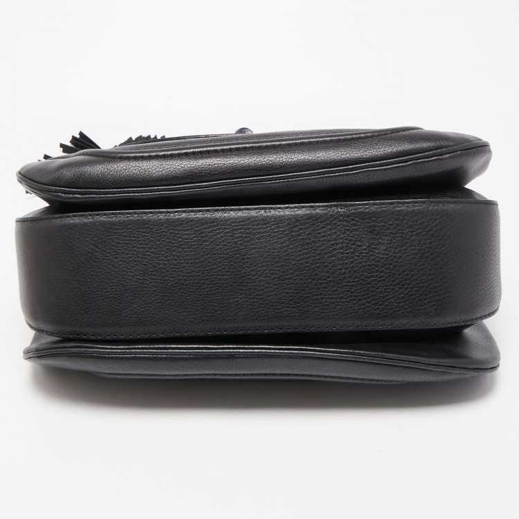 Pre Owned Gucci Black Leather Large New Bamboo Tassel Top Handle Bag