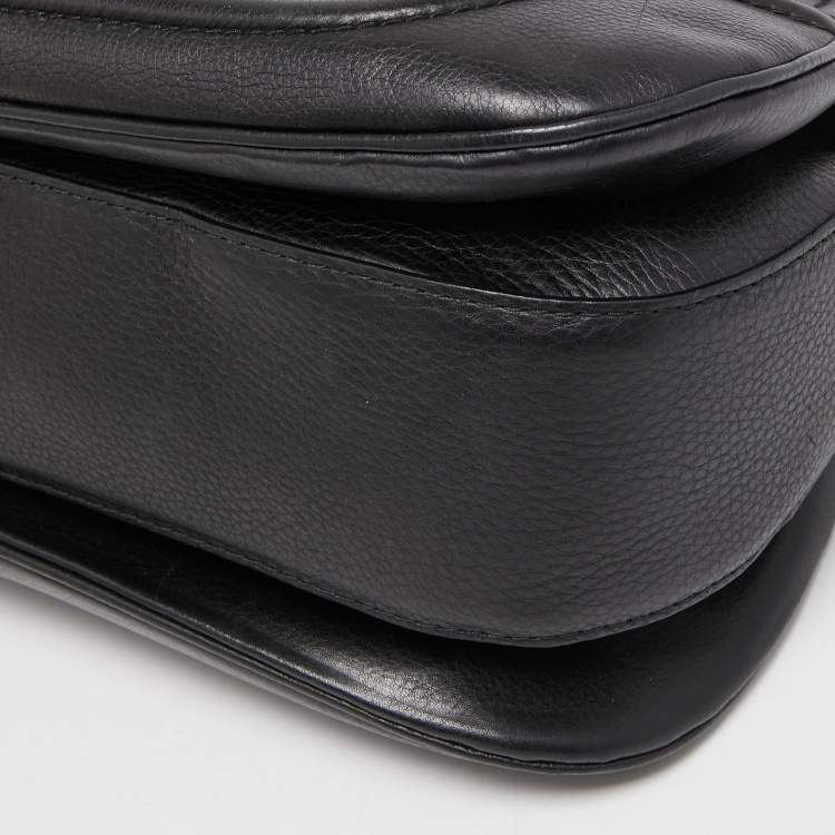 Pre Owned Gucci Black Leather Large New Bamboo Tassel Top Handle Bag