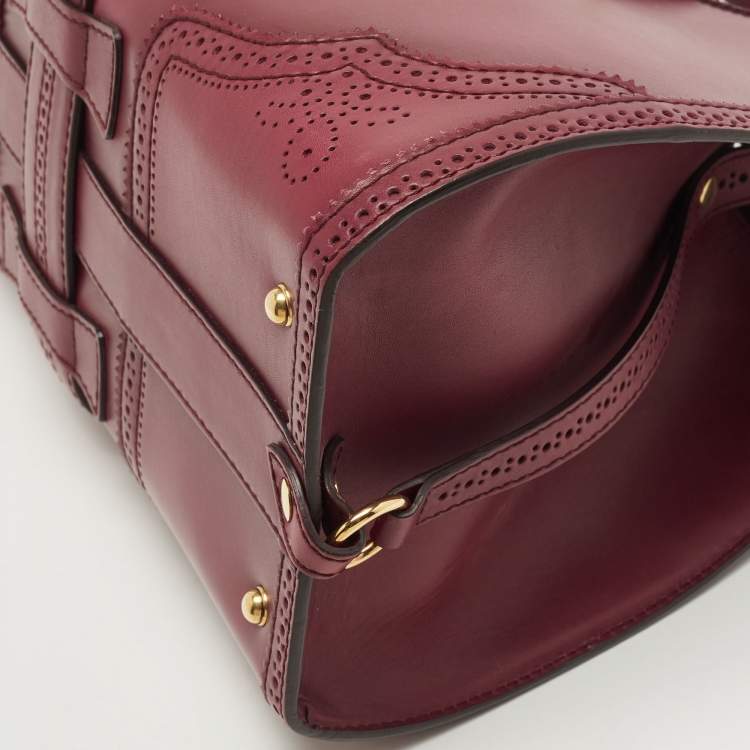 Pre Owned Gucci Burgundy Brogue Leather Stirrup Satchel