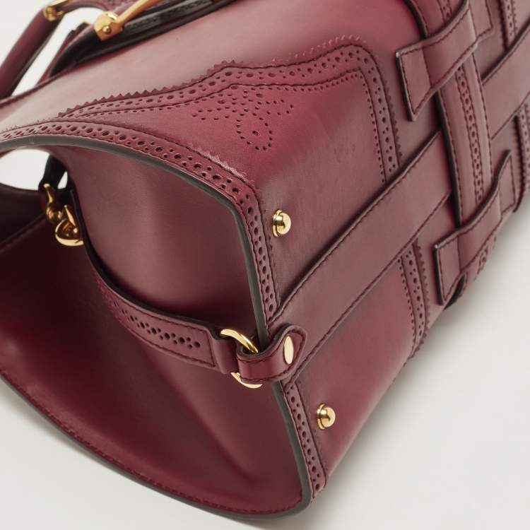 Pre Owned Gucci Burgundy Brogue Leather Stirrup Satchel