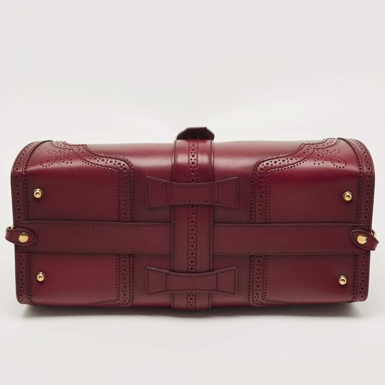 Pre Owned Gucci Burgundy Brogue Leather Stirrup Satchel