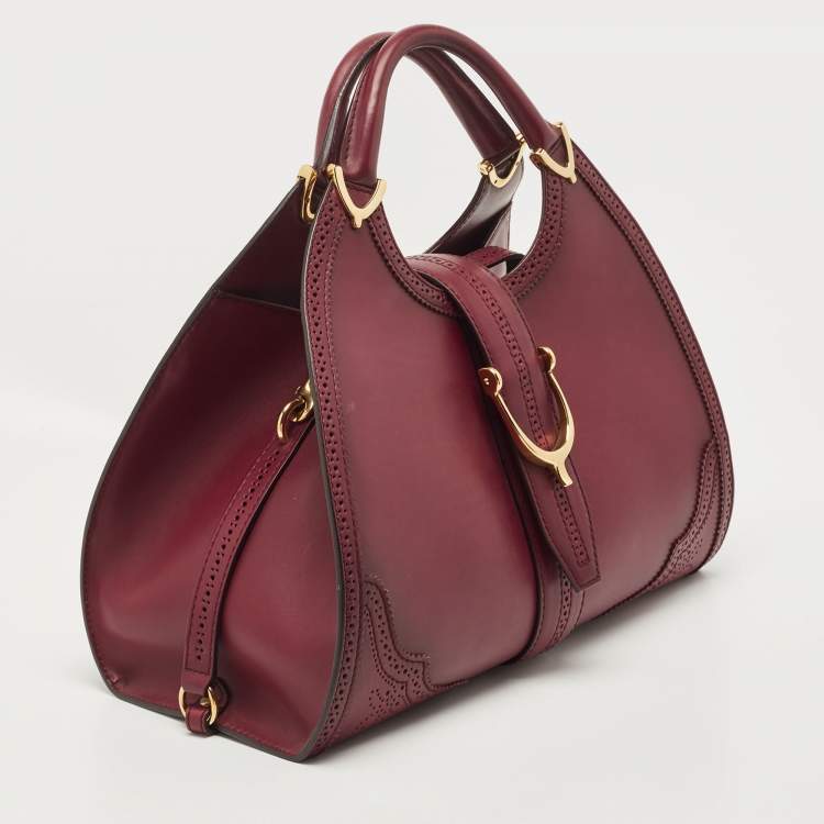 Pre Owned Gucci Burgundy Brogue Leather Stirrup Satchel