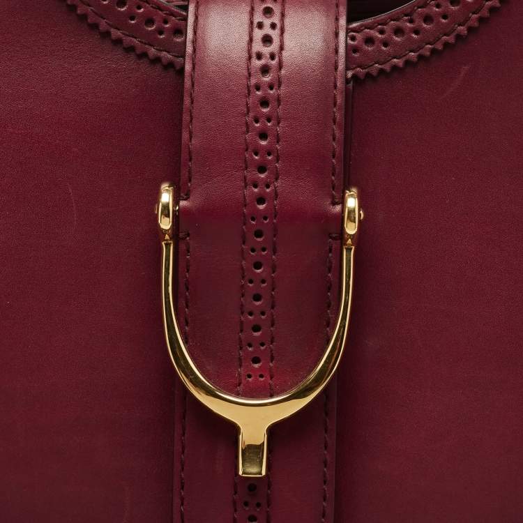 Pre Owned Gucci Burgundy Brogue Leather Stirrup Satchel