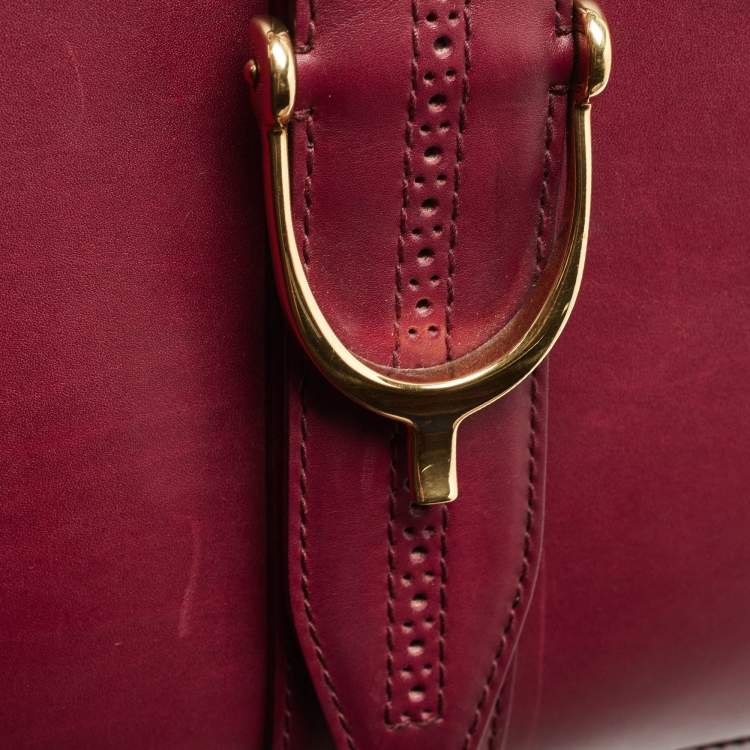 Pre Owned Gucci Burgundy Brogue Leather Stirrup Satchel