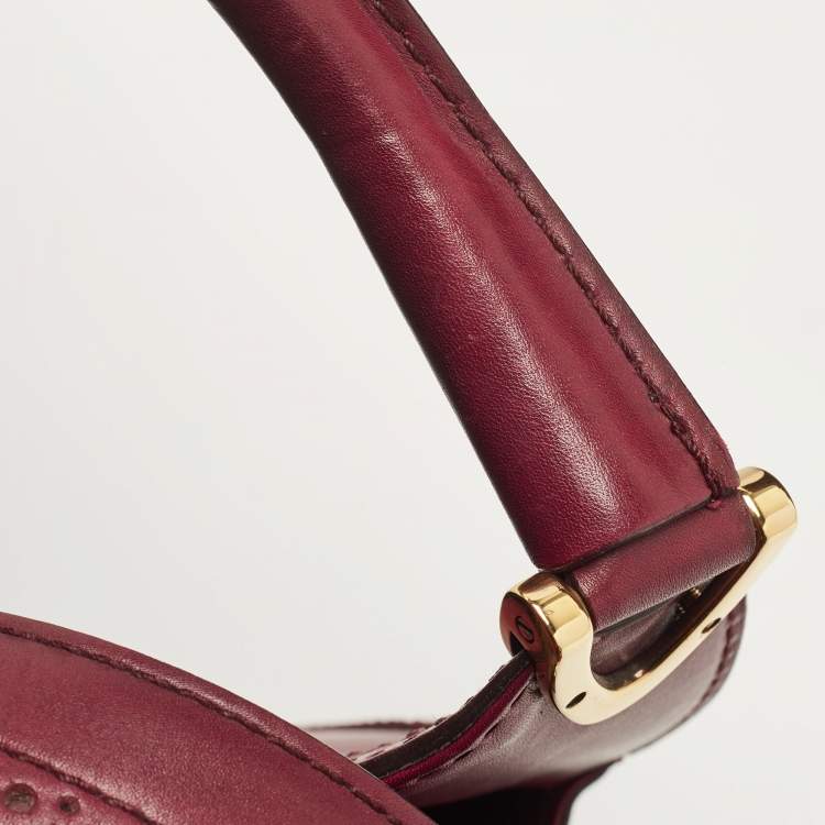Pre Owned Gucci Burgundy Brogue Leather Stirrup Satchel