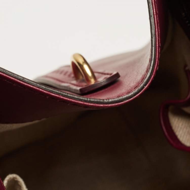 Pre Owned Gucci Burgundy Brogue Leather Stirrup Satchel