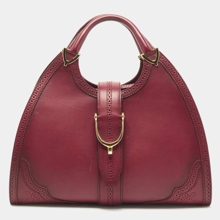 Pre Owned Gucci Burgundy Brogue Leather Stirrup Satchel