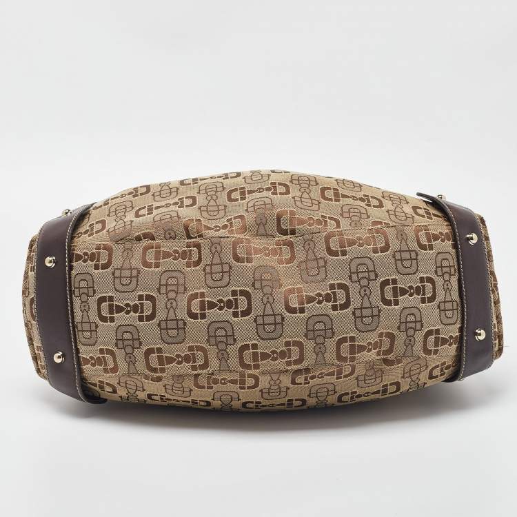 مملوكة مسبقًا Gucci Beige/Brown Horsebit Canvas and Leather Pelham Tote