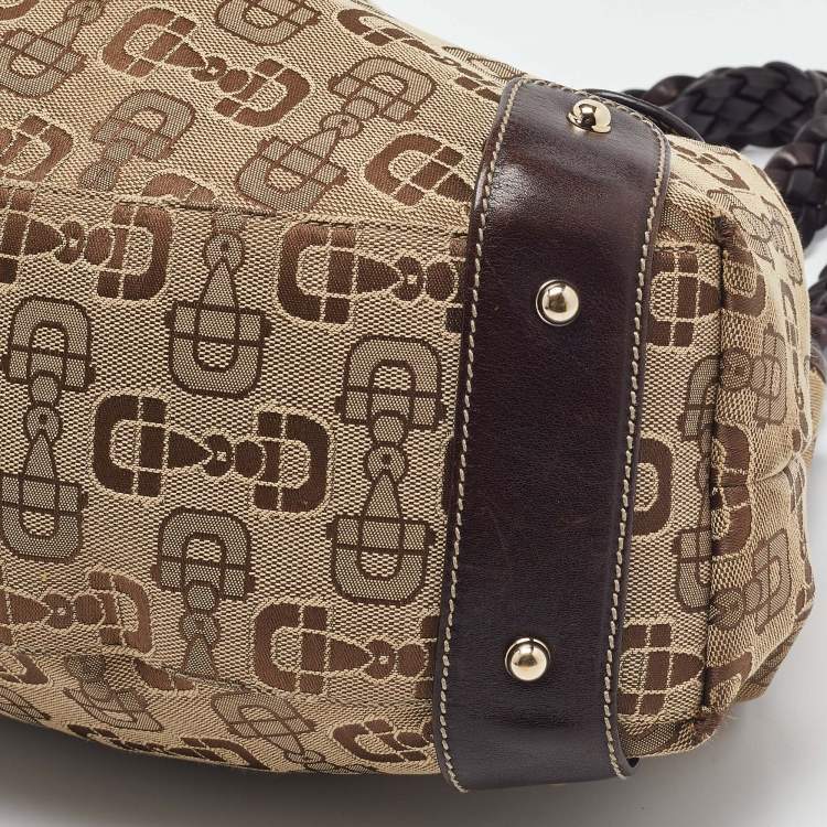 مملوكة مسبقًا Gucci Beige/Brown Horsebit Canvas and Leather Pelham Tote