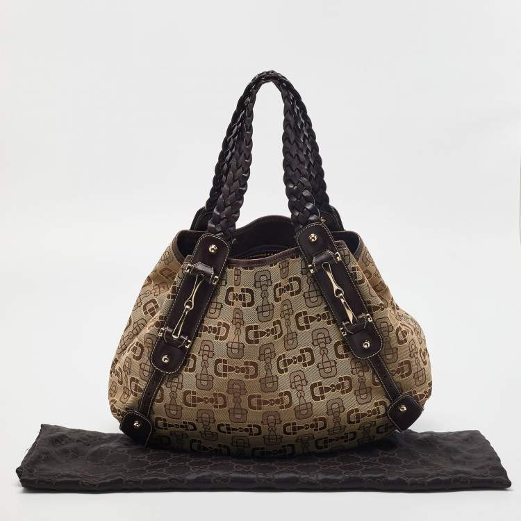 مملوكة مسبقًا Gucci Beige/Brown Horsebit Canvas and Leather Pelham Tote