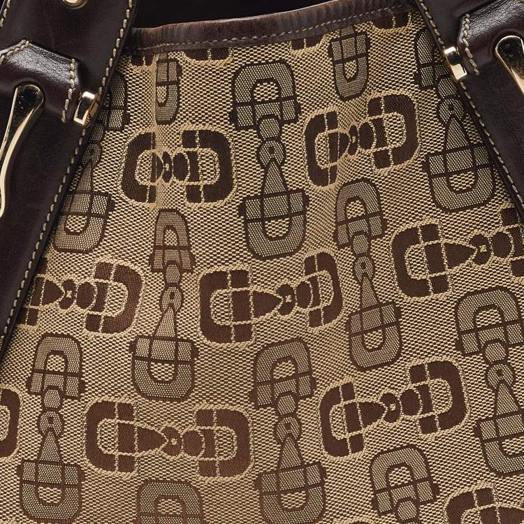 مملوكة مسبقًا Gucci Beige/Brown Horsebit Canvas and Leather Pelham Tote
