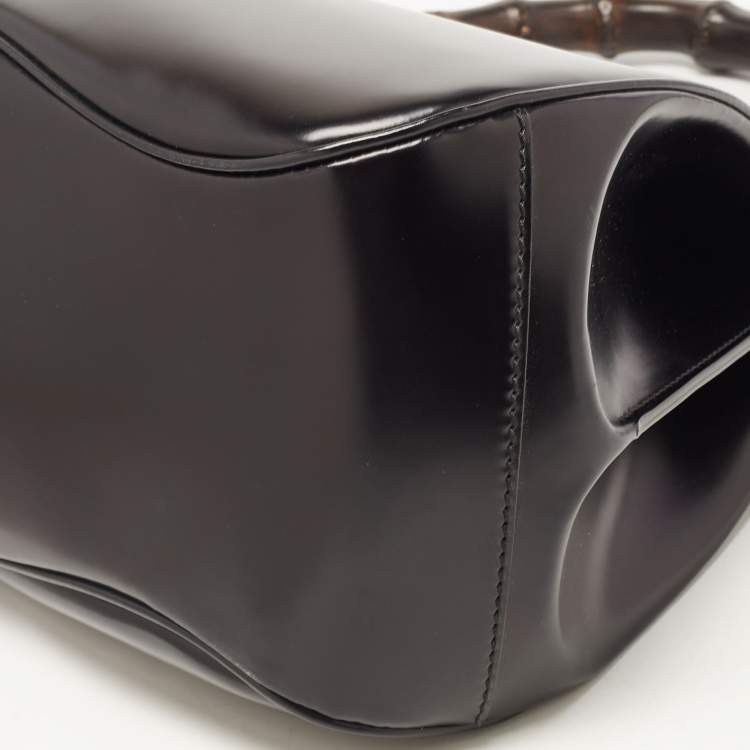 Pre Owned Gucci Black Patent Leather Large Lady Lock Bamboo Top Handle Bag