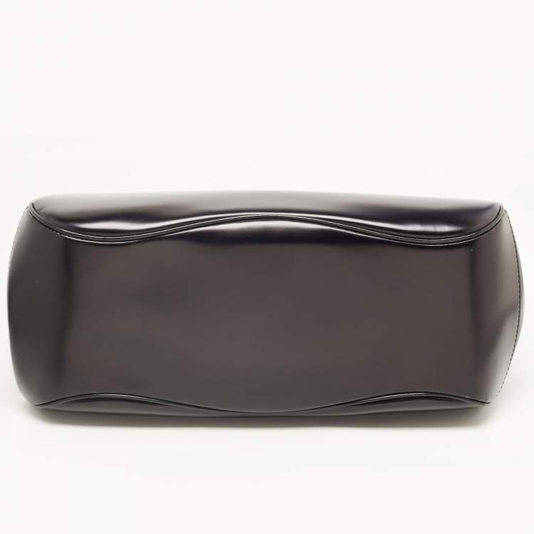 Pre Owned Gucci Black Patent Leather Large Lady Lock Bamboo Top Handle Bag