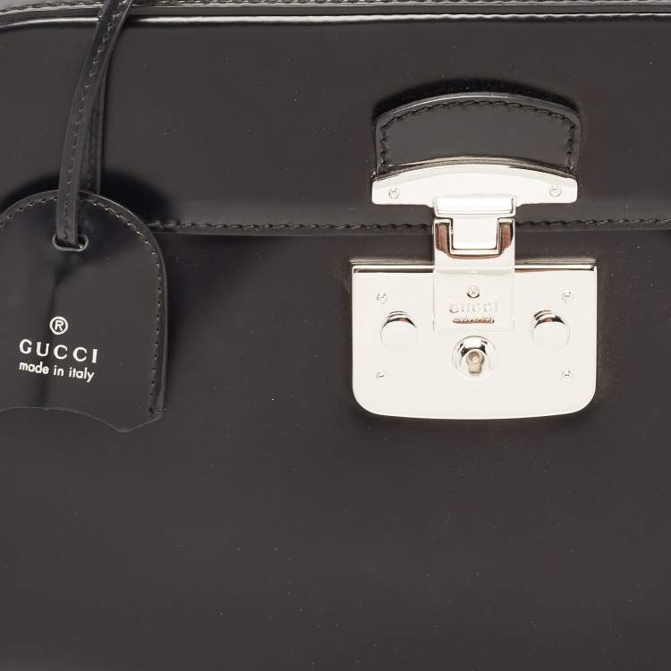 Pre Owned Gucci Black Patent Leather Large Lady Lock Bamboo Top Handle Bag