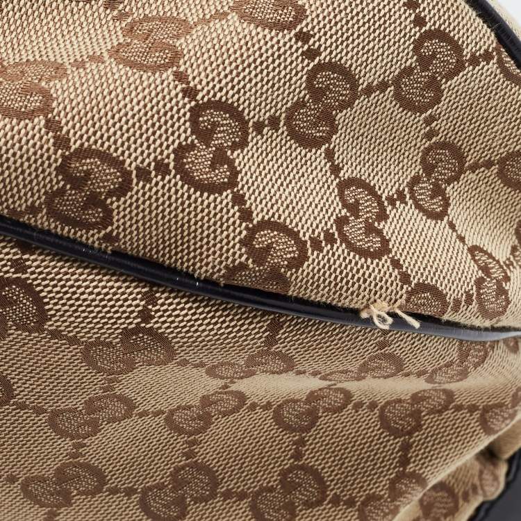 Pre Owned Gucci Beige/Black GG Canvas and Patent Leather Medium Full Moon Hobo