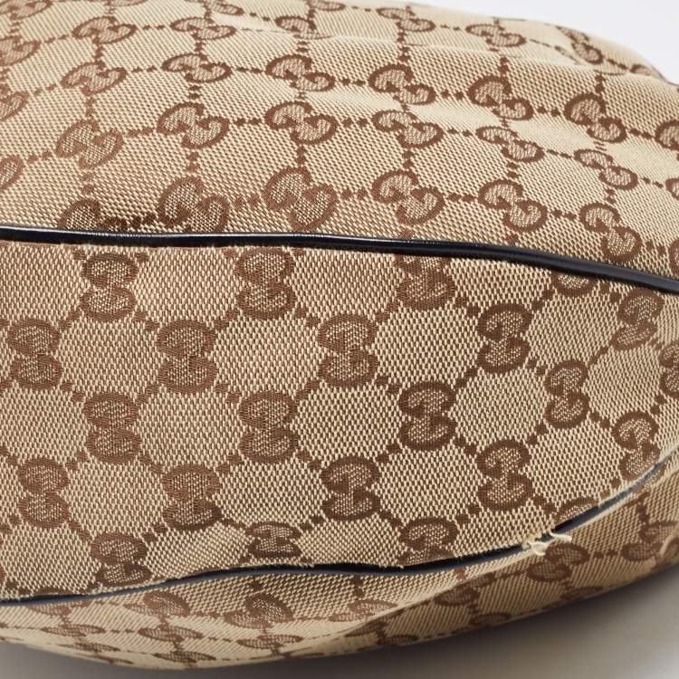Pre Owned Gucci Beige/Black GG Canvas and Patent Leather Medium Full Moon Hobo