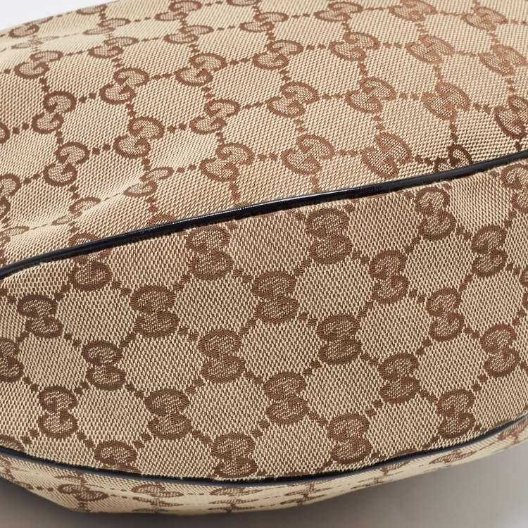 Pre Owned Gucci Beige/Black GG Canvas and Patent Leather Medium Full Moon Hobo