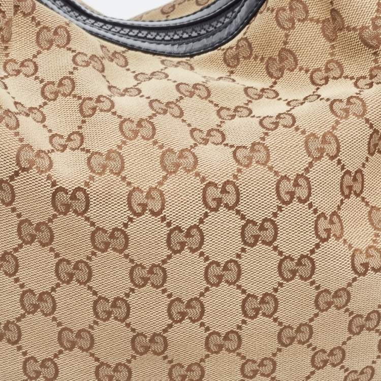 Pre Owned Gucci Beige/Black GG Canvas and Patent Leather Medium Full Moon Hobo