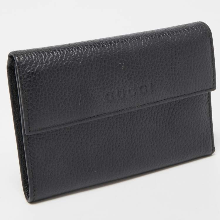 Pre Owned Gucci Black Leather French Wallet