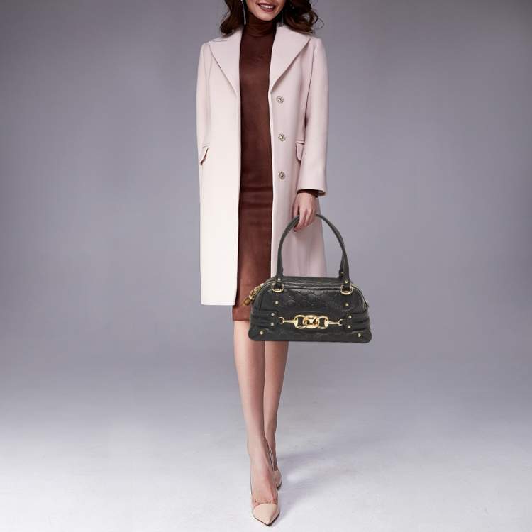 Pre Owned Gucci Black Leather Guccissima Horsebit Wave Boston Bag