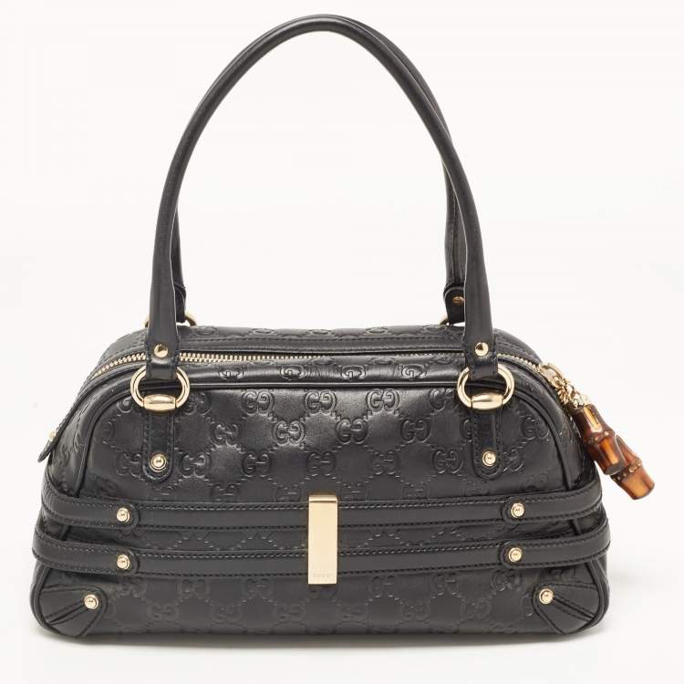 Pre Owned Gucci Black Leather Guccissima Horsebit Wave Boston Bag