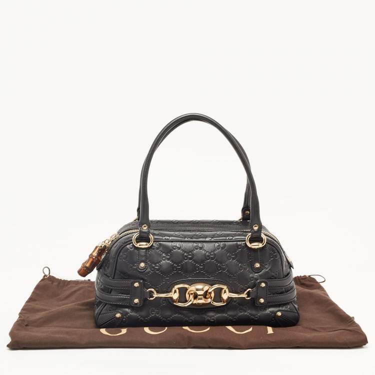 Pre Owned Gucci Black Leather Guccissima Horsebit Wave Boston Bag