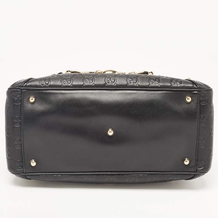 Pre Owned Gucci Black Leather Guccissima Horsebit Wave Boston Bag
