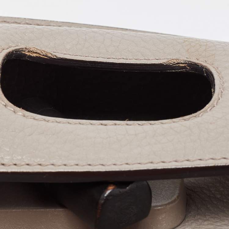 Pre Owned Gucci Grey Leather Small Bamboo Daily Top Handle Bag