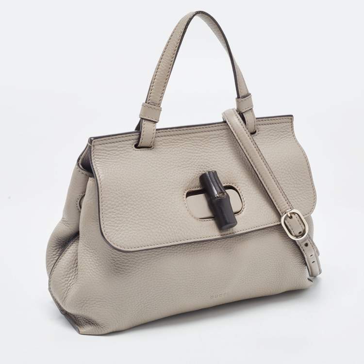Pre Owned Gucci Grey Leather Small Bamboo Daily Top Handle Bag