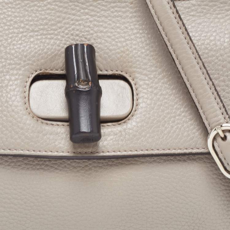 Pre Owned Gucci Grey Leather Small Bamboo Daily Top Handle Bag